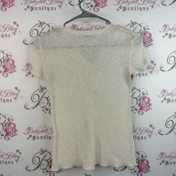 Zara T-shirt buttons knit cream white top shirt Beige Short Sleeve Top - Picture 2 of 11